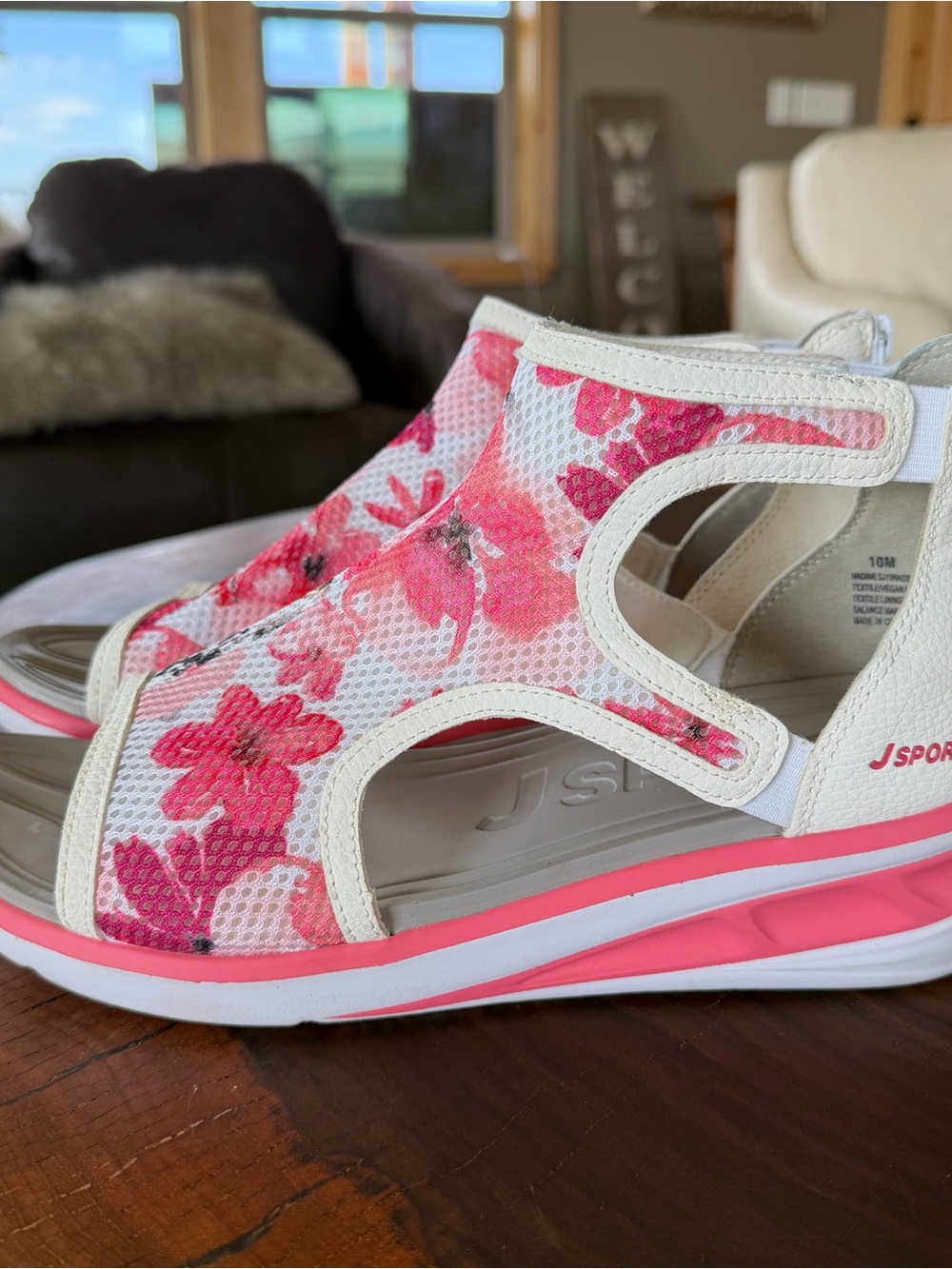 Jsport By Jambu womens Nadine 10 Pink Floral Rear Zip Wedge Heel Ankle Sandals
